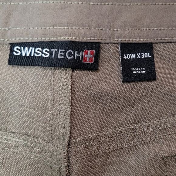 Swiss Tech Mens 40X30 Brown Flat Front Nylon Spandex Multi Pocket Pants - Picture 4 of 4